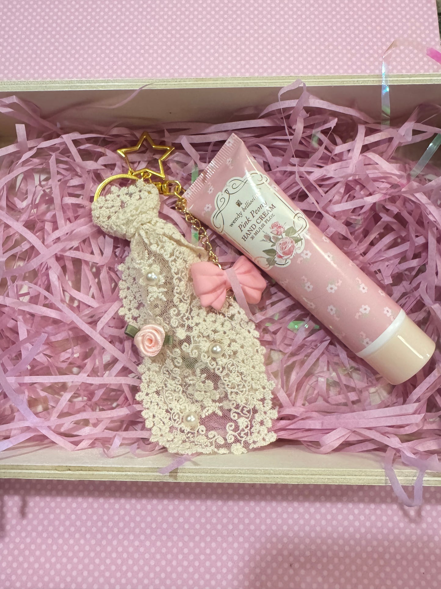 Vintage Flore Hand Cream Keychain or Bagcharm/ Pink peony
