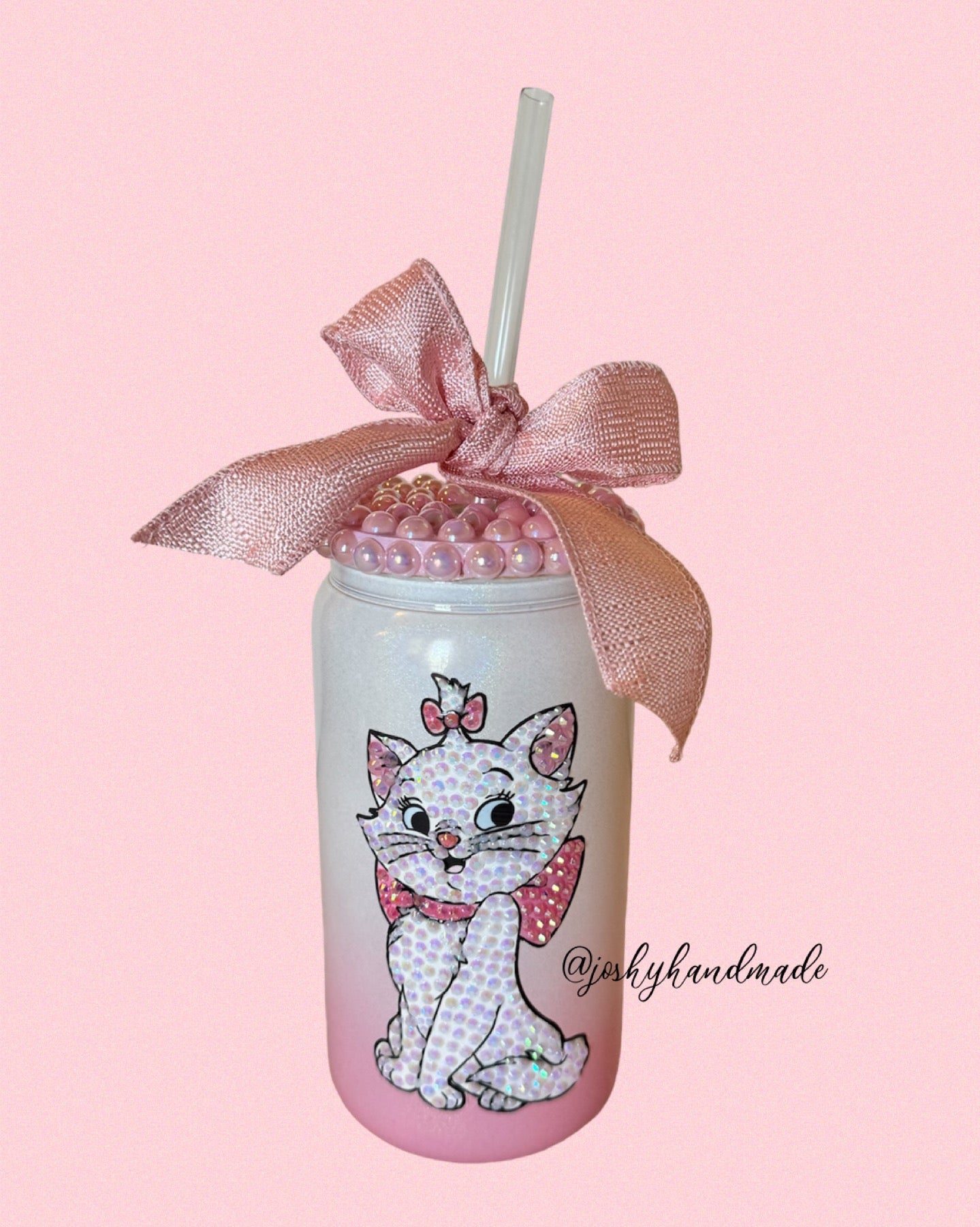 Bling Marie Cat glass cup 16 oz